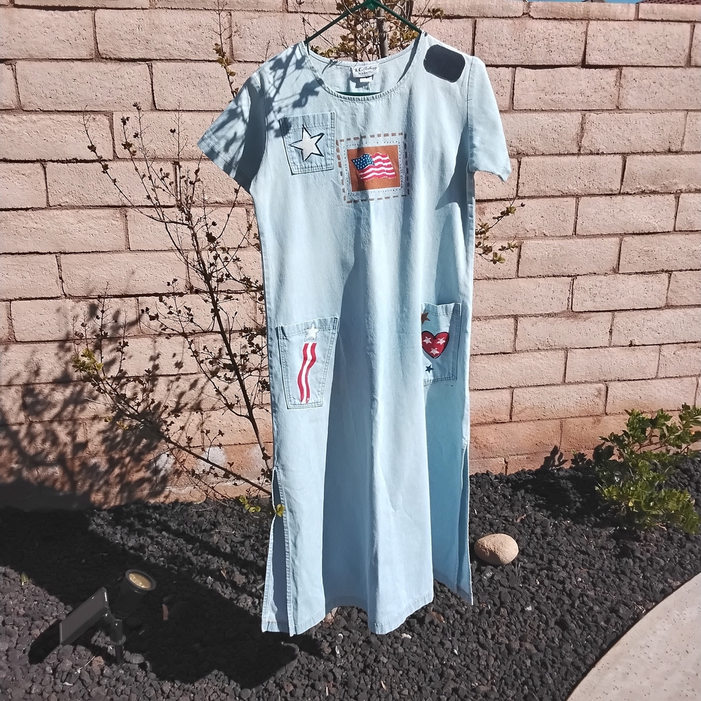Stylish Denim Midi Dress with Patchwork